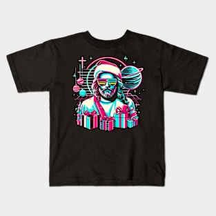 COOL JESUS SUNGLASS CHRISTMAS RETRO 80'S NEON VIBE Kids T-Shirt